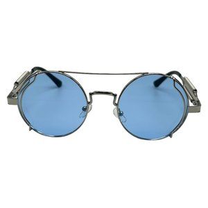7009 | Blue Round Steampunk Sunglasses with Spring Accents